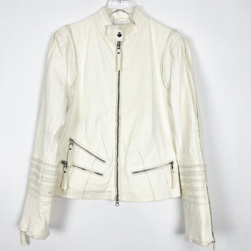 Cigno Nero Jacket Women's EU 40 | US 6 (S) Ivory Leather Moto Biker Buttery Soft